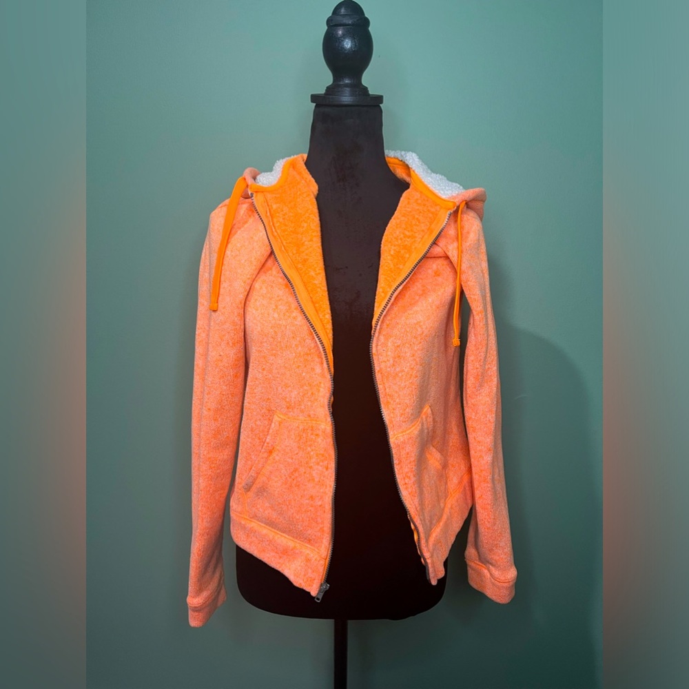 City Streets Bright Orange Fleece-Lined Zip-Up Hoodie - Size Large